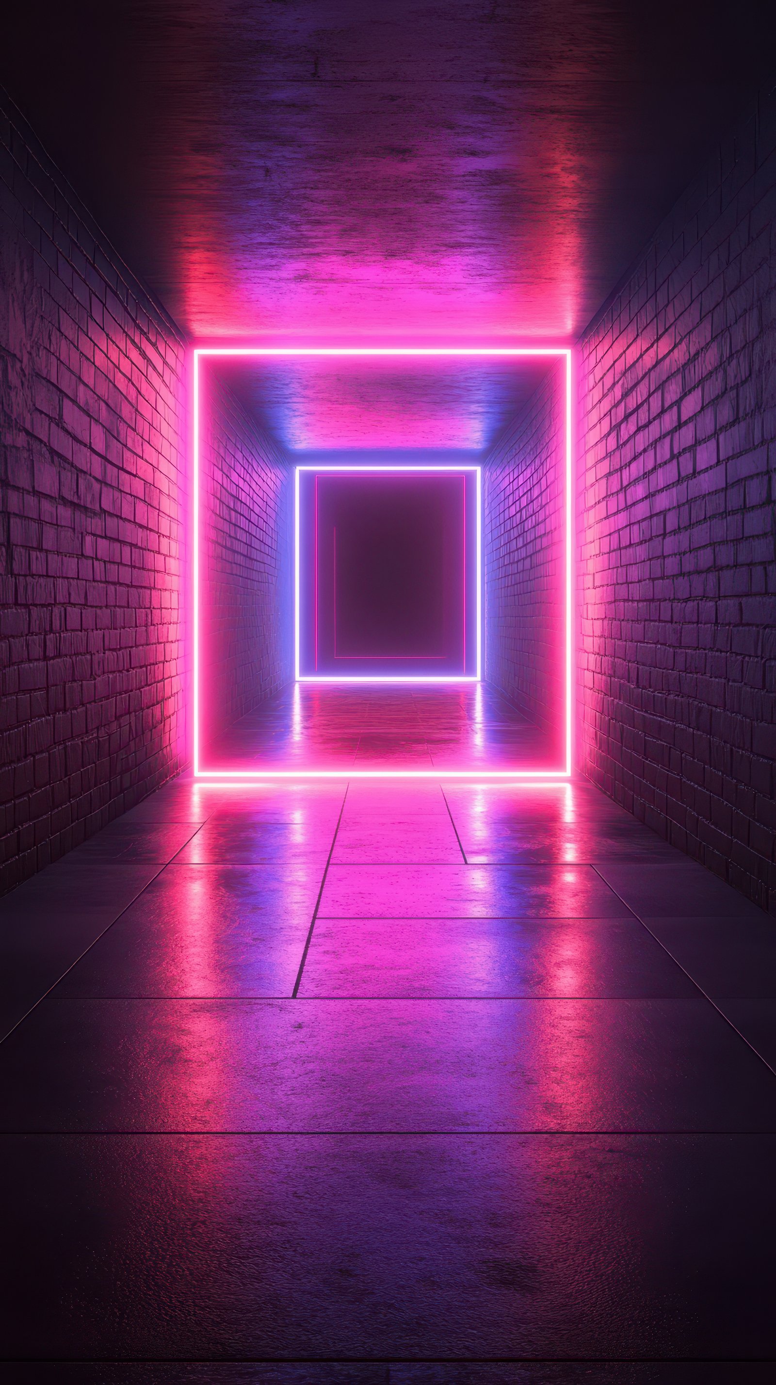 Vibrant neon lights illuminate a dark corridor creating a captivating visual experience at night